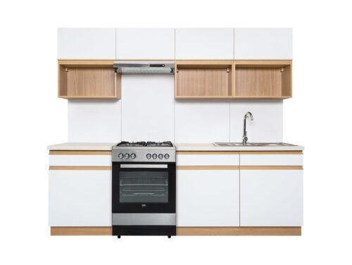 מטבח קומפלט לבן מבריק / עץ דגם Semi Line