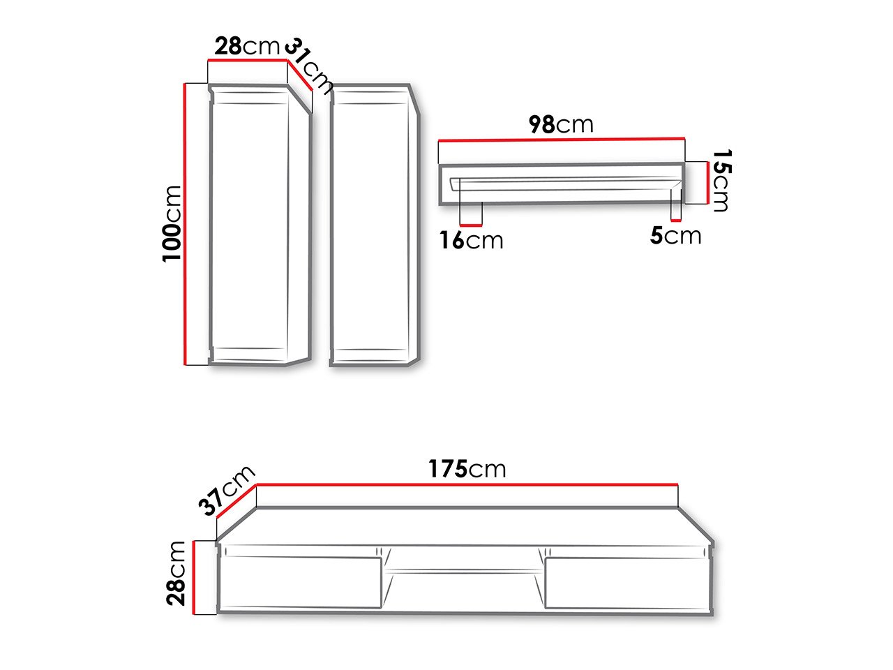 מידות מזנון טלוויזיה דגם Necki