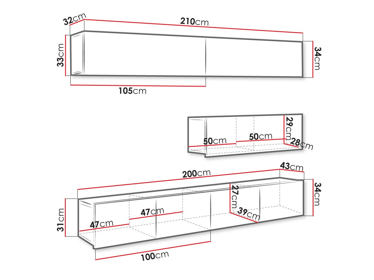 מידות מזנון טלויזיה דגם Bralani VIII