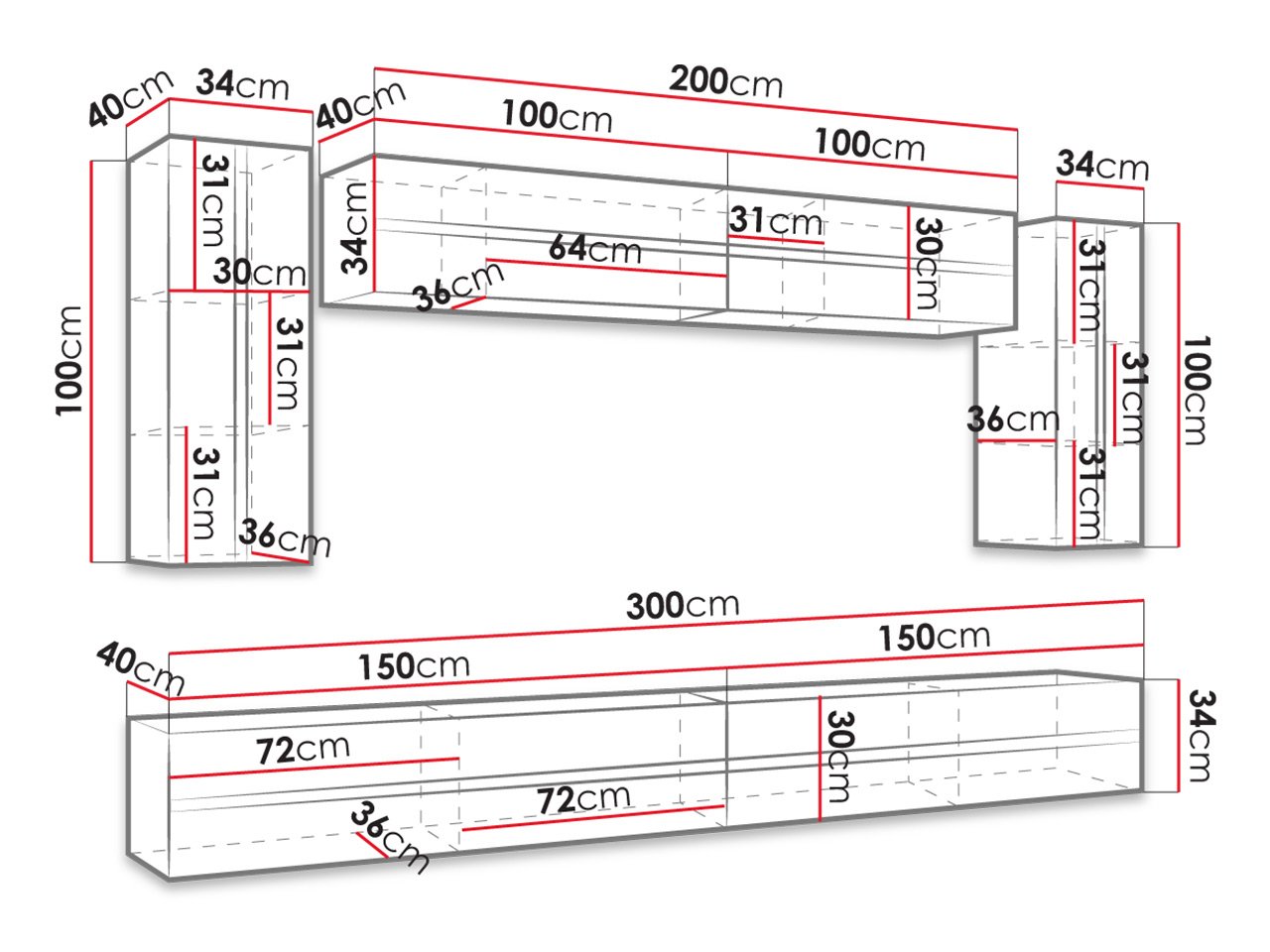 מידות מזנון טלויזיה דגם Marcos I