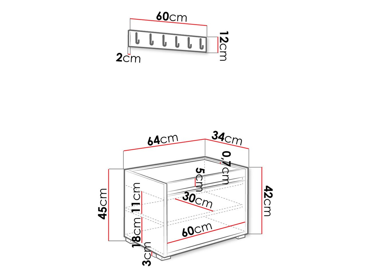 מידות סט חדר כניסה דגם Konkor 60 VI