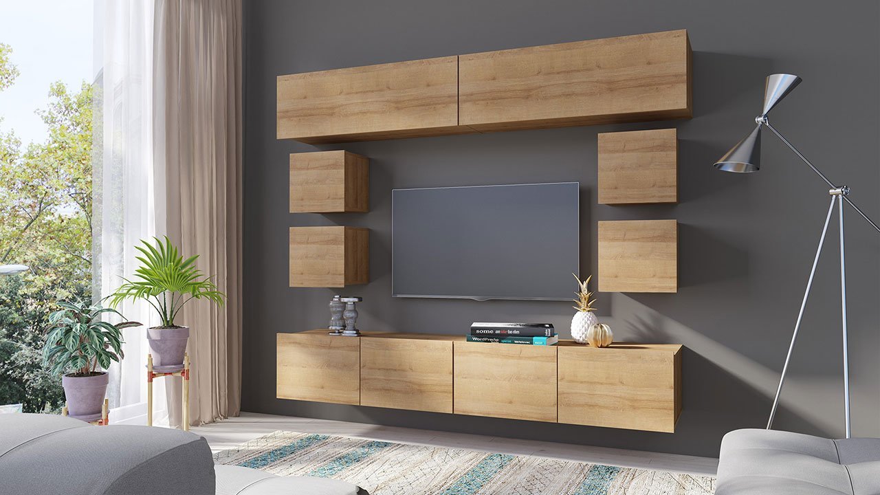 סט מזנון טלויזיה צף בצבע עץ דגם Bralani XVI