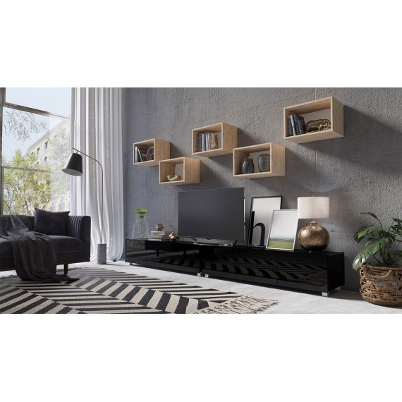 מזנון קיר לטלוויזיה בצבע עץ שחור דגם Bralani XXXII