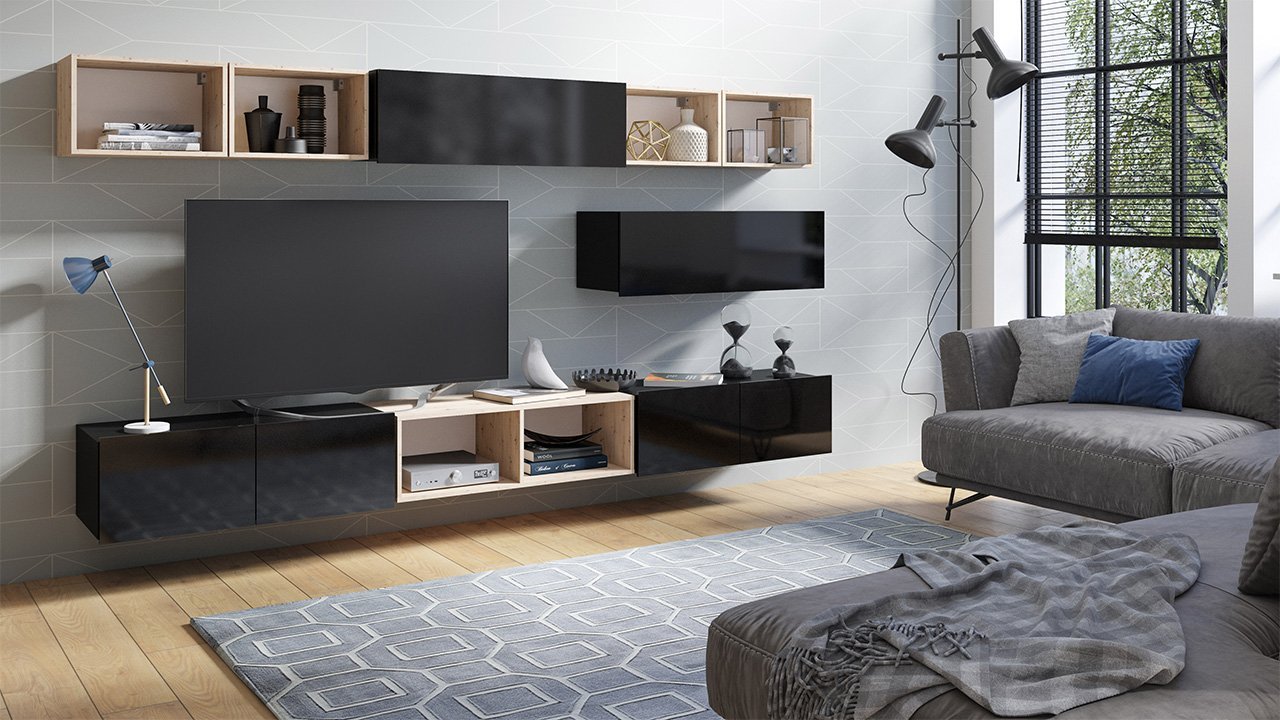 מזנון קיר לטלוויזיה בצבע שחור צף דגם Bralani XXVI