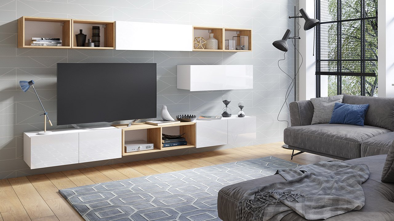 מזנון קיר לטלוויזיה צף בצבע לבן דגם Bralani XXVI