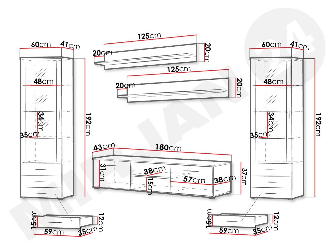 מידות מזנון קיר Boho IV