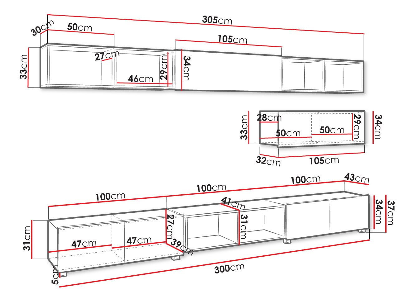 מידות מזנון קיר דגם Bralani XXVI