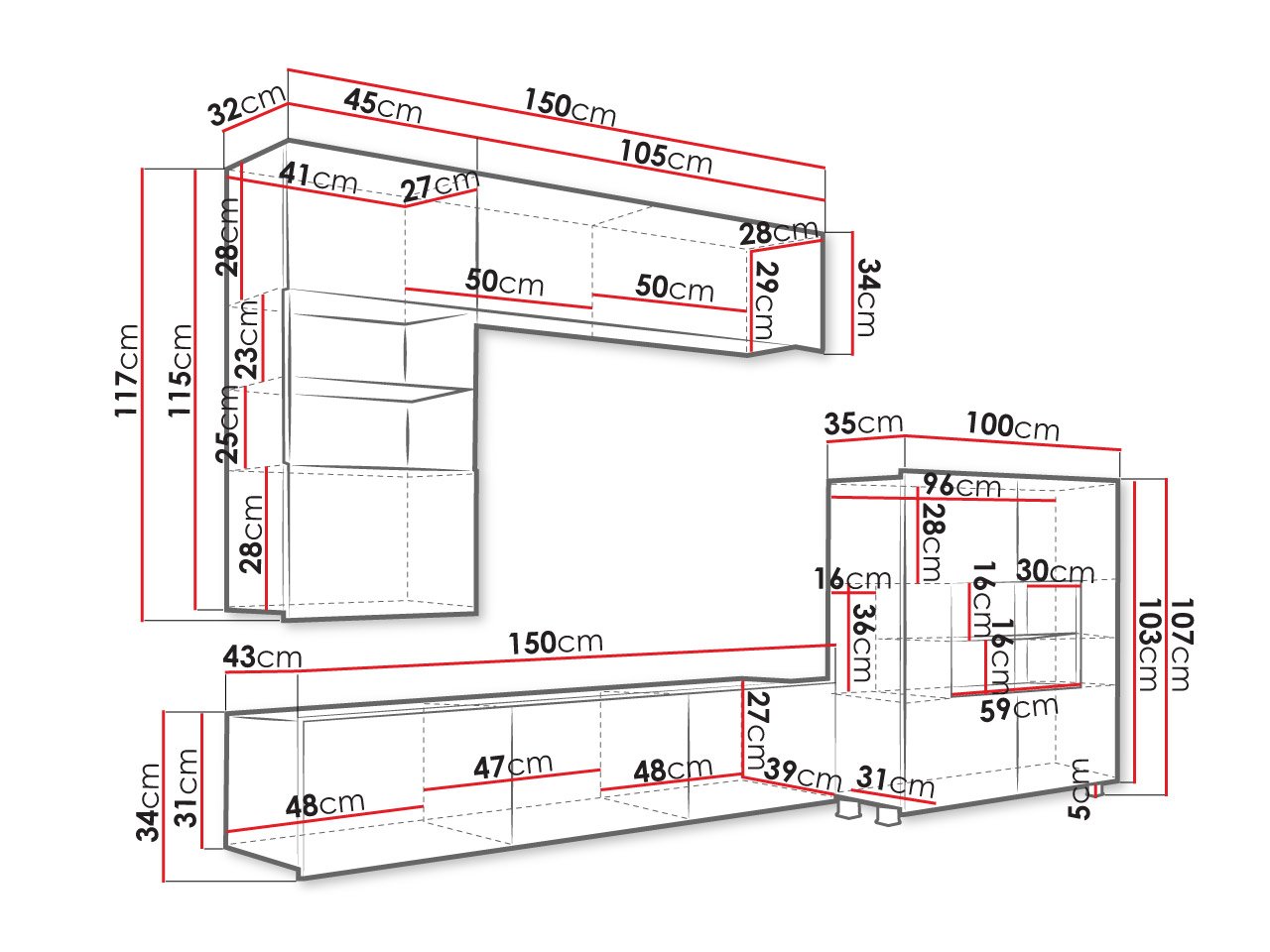 מידות מזנון טלוויזיה לסלון דגם Bralani III