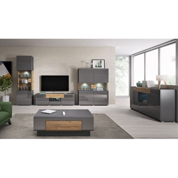 סט מזנון לסלון בצבע אפור בשילוב דמוי עץ מבית larso - אאוטלט רהיטים