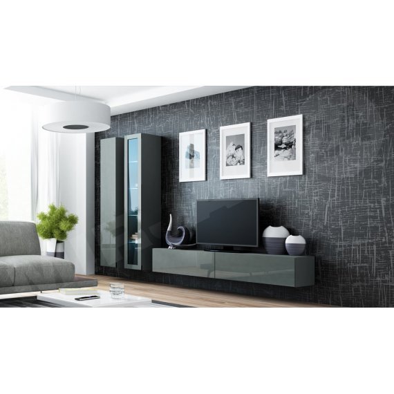 מזנון טלוויזיה צף לסלון בצבע אפור מבריק דגם VIGO ב-אאוטלט רהיטים (1)