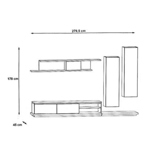מידות סט מזנון טלוויזיה לסלון דמוי עץ ואפור דגם grey star אאוטלט רהיטים