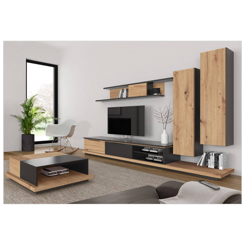 סט מזנון טלוויזיה לסלון דמוי עץ ואפור דגם grey star אאוטלט רהיטים